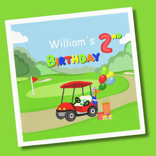 Serviette En Papier Joli 2e Anniversaire Chariot de Golf Rouge Garçon