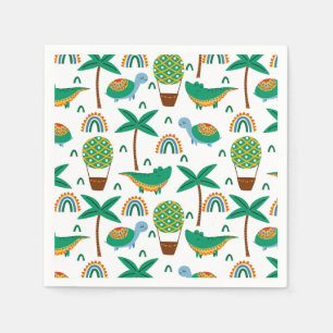 Serviette En Papier Joli Alligator tortue colorée Motif arc-en-ciel