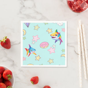 Serviette En Papier Joli anniversaire de requin arc-en-ciel fête étoil