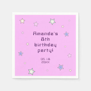 Serviette En Papier Joli Anniversaire Enfants Rose Clair Étoiles Rétro