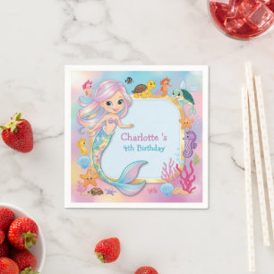 Serviette En Papier Joli Anniversaire sirène poisson hippocampe étoile