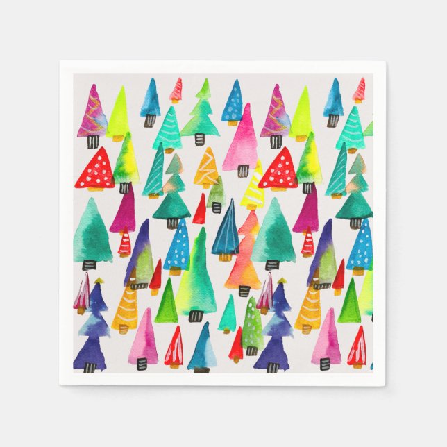 Serviette En Papier Joli aquarelle arbres de Noël (Devant)