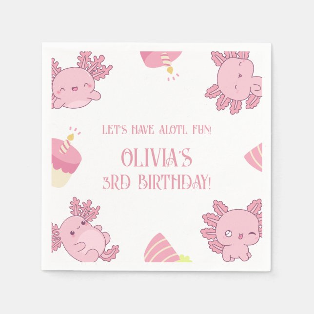 Serviette En Papier Joli Axolotl Enfants Rose Alotl Amusant Anniversai (Devant)