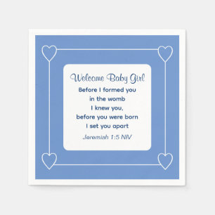 Serviette En Papier Joli Baby shower Bible Verse Bleu rayé