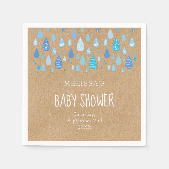 Serviette En Papier Joli Baby shower Bleu Raindrops / Saupoudrer Boho (Devant)