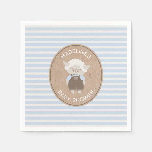 Serviette En Papier Joli Baby shower d'agneau de garçon bleu (Devant)