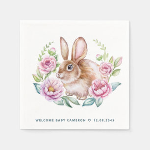 Serviette En Papier Joli Baby shower de lapin et de fleurs roses en Wa