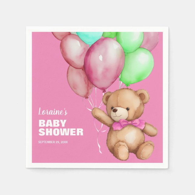 Serviette En Papier Joli Baby shower rose Ours Teddy (Devant)