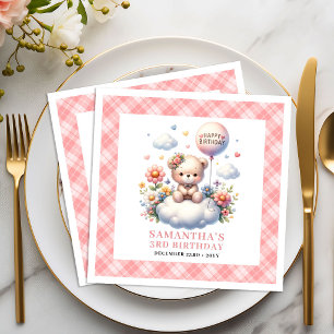 Serviette En Papier Joli ballon en forme d'ours en peluche fleur rose
