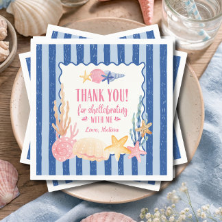 Serviette En Papier Joli bleu marin rose Coquillage Merci