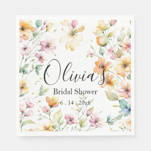 Serviette En Papier Joli Boho Orange rose Aquarelle Fleurs sauvages