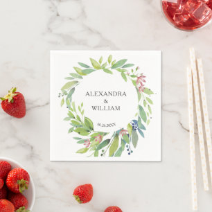 Serviette En Papier Joli Botanique Verdure Mariage rose pâle