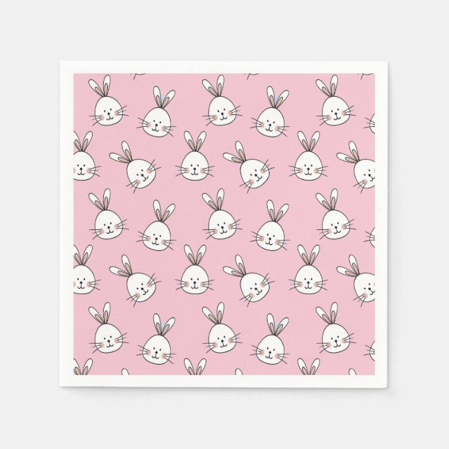 Serviette En Papier Joli Bunny Face Motif sur rose clair (Devant)