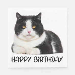 Serviette En Papier Joli Chat Chaton Noir Blanc Anniversaire