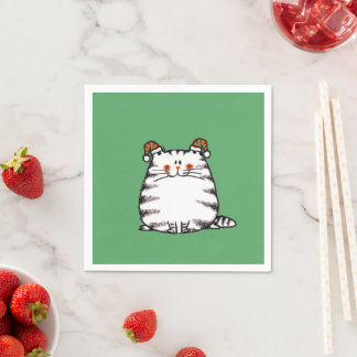 Serviette En Papier Joli Chat Grassouillet Deux Chapeaux de Noël