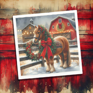 Serviette En Papier Joli Cheval de Noël sur une ferme festive