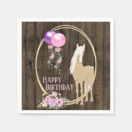 Serviette En Papier Joli Cheval et Fleurs sur Barnwood Anniversaire