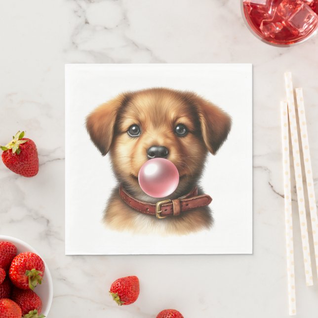 Serviette En Papier Joli Chien Chien Poussant Buble Gum Party (En situation)
