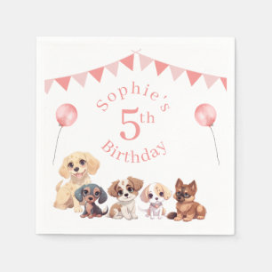 Serviette En Papier Joli Chien Chien Rose fille Anniversaire
