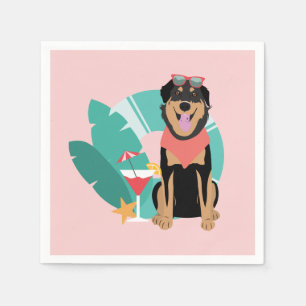 Serviette En Papier Joli chien d'été avec lunettes de soleil