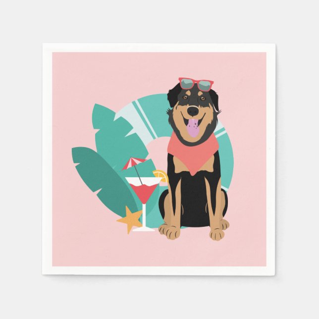 Serviette En Papier Joli chien d'été avec lunettes de soleil (Devant)