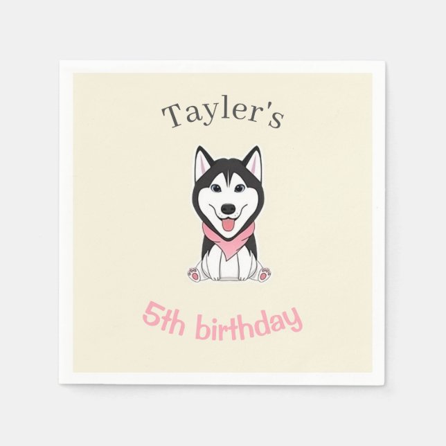 Serviette En Papier Joli chien husky noir et blanc (Devant)