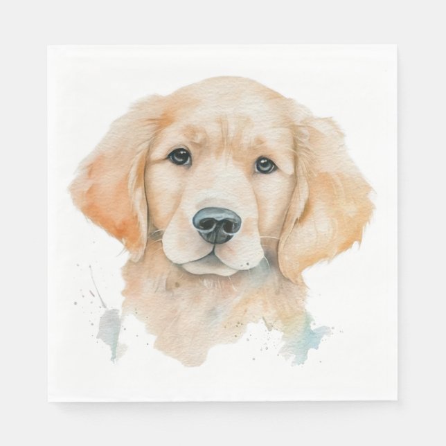 Serviette En Papier Joli chiot Retriever au poil doré aquarelle (Devant)