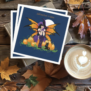 Serviette En Papier Joli citrouille de fée d'Halloween avec chat noir