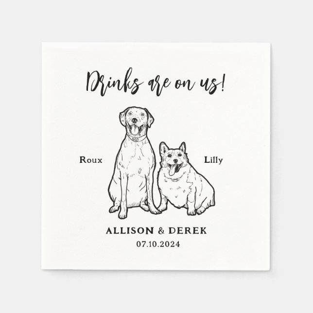 Serviette En Papier Joli dessin animal personnalisé 2 chiens Mariage (Devant)