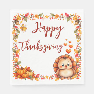 Serviette En Papier Joli Dindon Joyeux Thanksgiving Feuilles d'automne