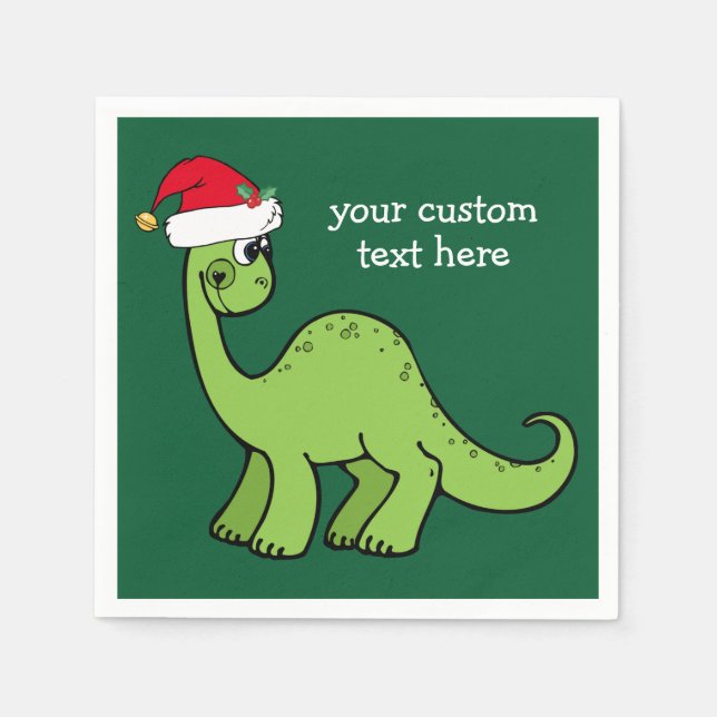 Serviette En Papier Joli Dinosaur de Noël Père Noël Custom Green Party (Devant)