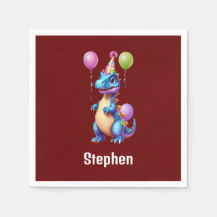 Serviette En Papier Joli dinosaure bleu d'anniversaire