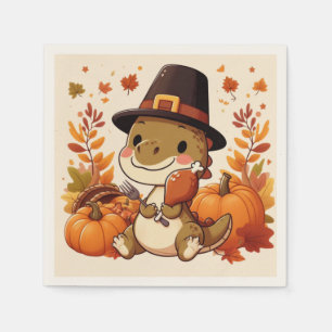 Serviette En Papier Joli dinosaure de Thanksgiving