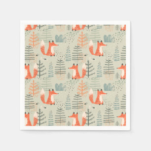 Serviette En Papier Joli Doodle Fox Forest Motif de bois