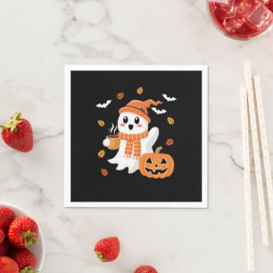 Serviette En Papier Joli fantôme buvant un café glacé Halloween 