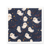 Joli fantôme et chauve-souris Halloween bleu nuit