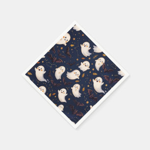 Serviette En Papier Joli fantôme et chauve-souris Halloween bleu nuit 