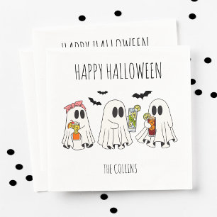 Serviette En Papier Joli Fantôme Rétro et Cocktails Joyeux Halloween