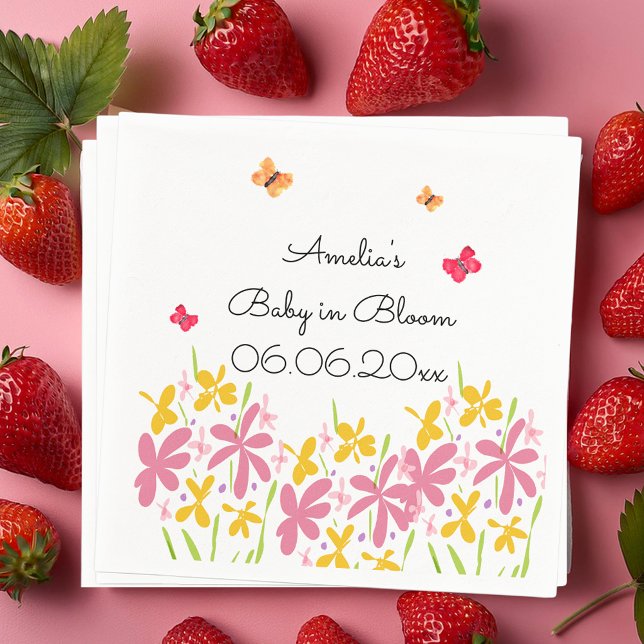 Serviette En Papier Joli Fleur sauvage rose bébé en fleur Personnalisé (Créateur téléchargé)