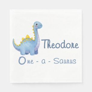 Serviette En Papier Joli garçon bleu aquarelle One-a-Saurus 1er annive