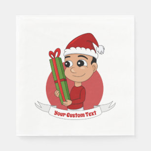 Serviette En Papier Joli garçon de Noël tenant un cadeau