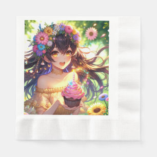Serviette En Papier Joli gâteau d'anniversaire de la fille Anime