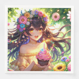 Serviette En Papier Joli gâteau d'anniversaire de la fille Anime
