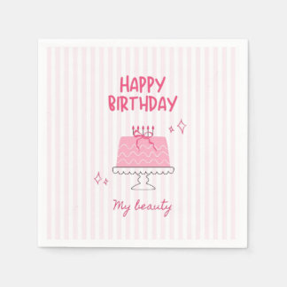 Serviette En Papier Joli gâteau d'anniversaire rose "Joyeux anniversai