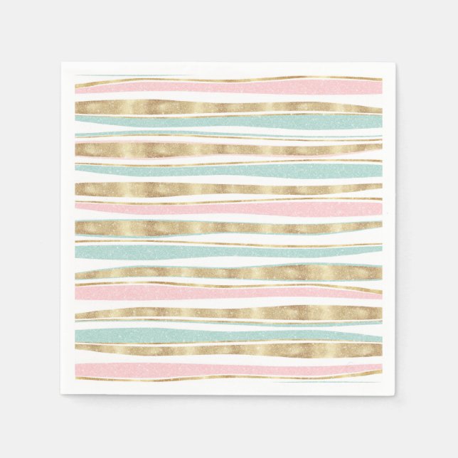Serviette En Papier Joli Gold Stripes Doodles Rose Design (Devant)