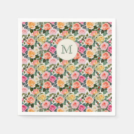 Serviette En Papier Joli Jardin Floral Monogrammé Roses Élégant