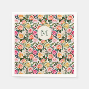 Serviette En Papier Joli Jardin Floral Monogrammé Roses Élégant
