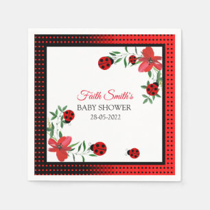 Serviette En Papier Joli Ladybugs rouge et noir Fleurs aquarelles