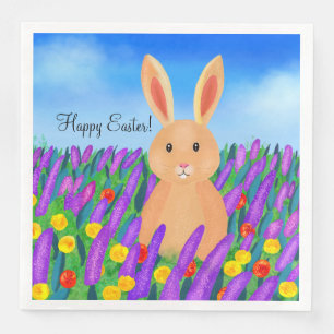 Serviette En Papier Joli lapin de Pâques dans les fleurs