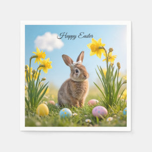 Serviette En Papier Joli lapin de Pâques et jonquille